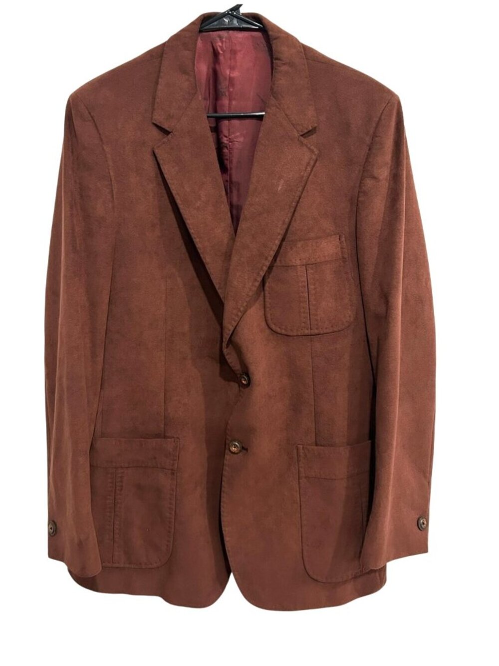 Brown Suede Leather 44 Blazer Two Button Patch Pockets Vintage Old Money